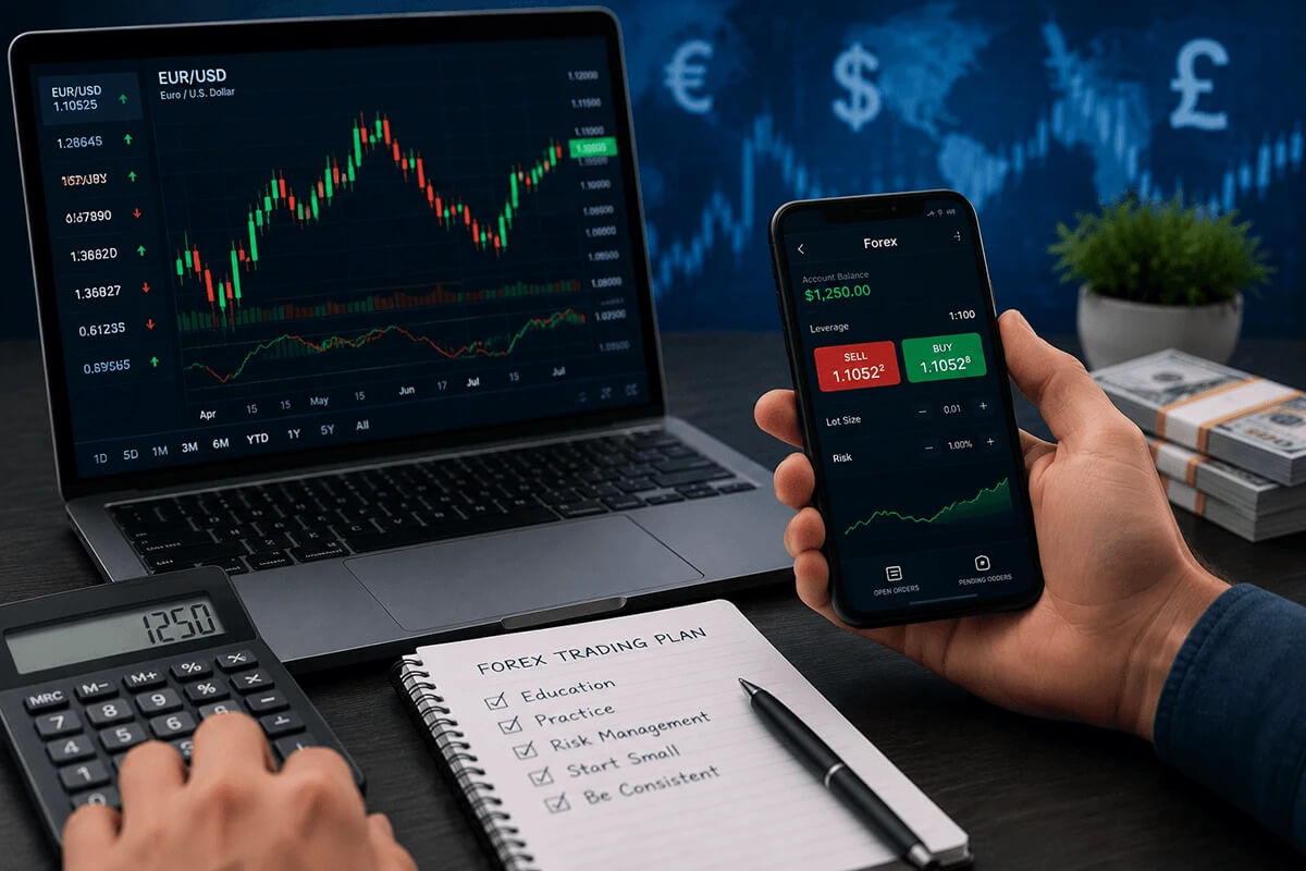Trader watching live market charts